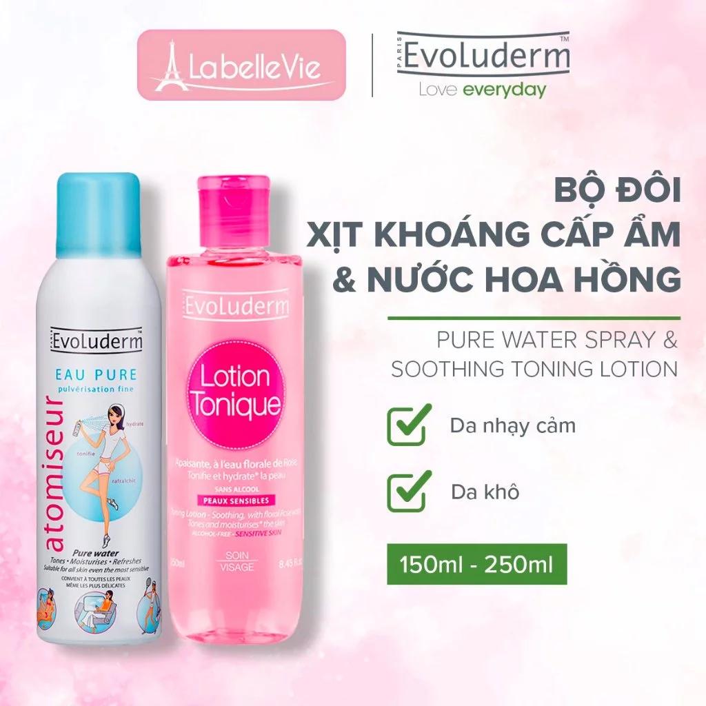 Bộ xịt khoáng nước hoa hồng Evoluderm cho làn da mịn màng tươi sáng 250ml+150ml