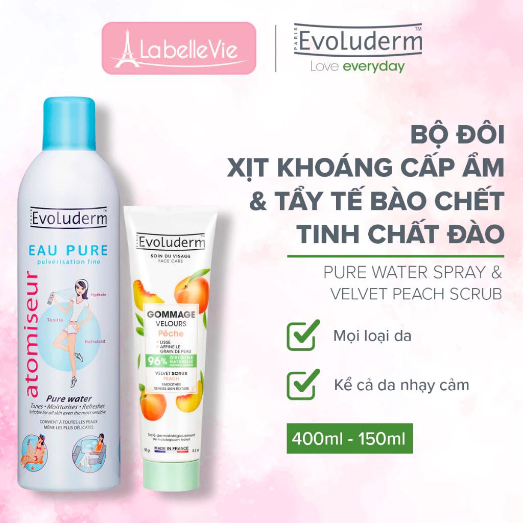 Bộ xịt khoáng tẩy tế bào chết Evoluderm tinh chất Đào cho làn da mịn màng tươi sáng 400ml