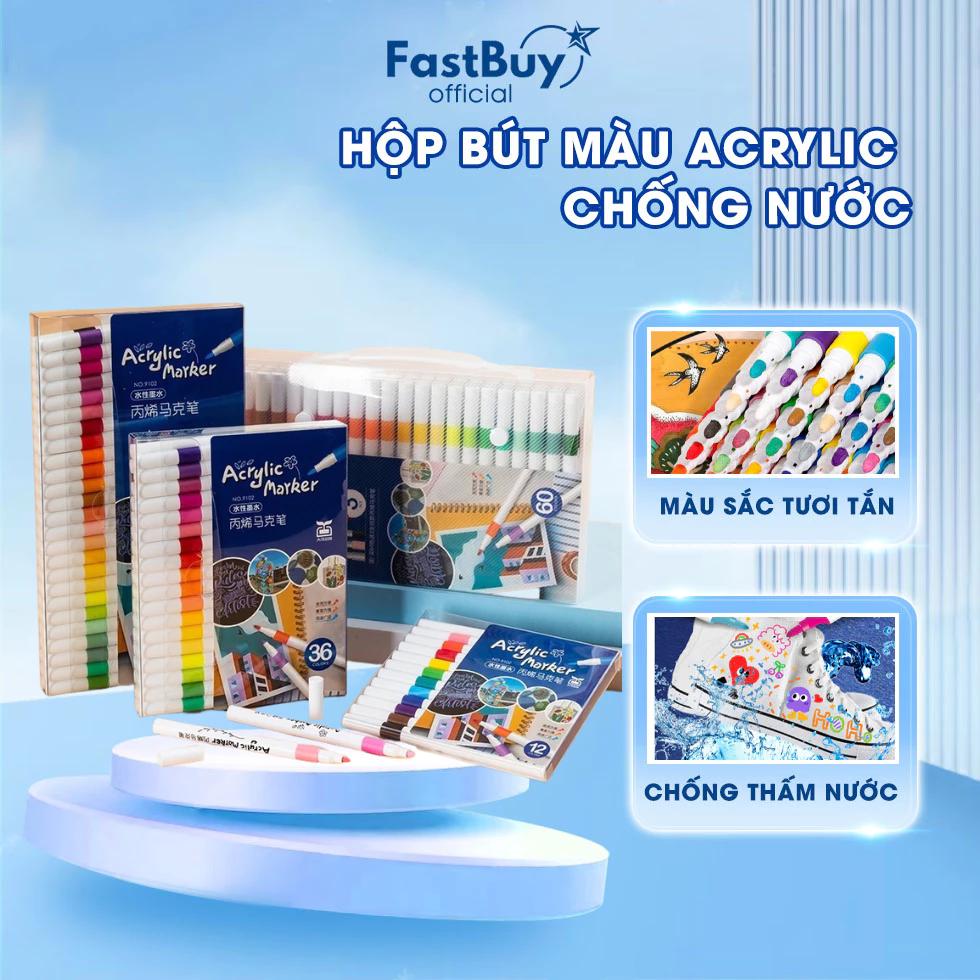 Bút Màu Acrylic Hộp 24/36/60 Màu, Tô Vẽ Trên Mọi Chất Liệu, Chồng Nước , Màu Che Phủ Tốt Cho Bé Thỏa Sức Sáng Tạo