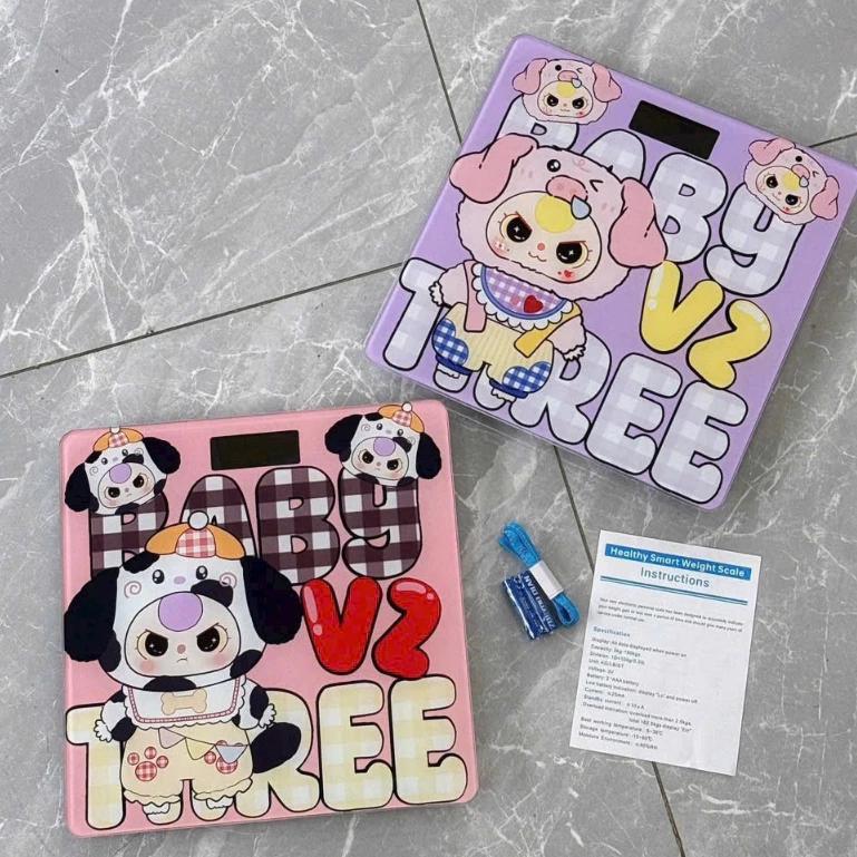 Cân điện tử, cân sức khoẻ Baby Three cute - Cân hình thú theo dõi cân nặng gia đình tặng kèm Pin