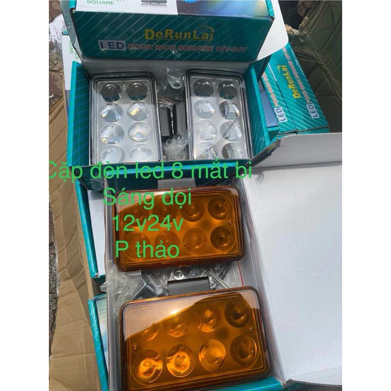 cặp đèn trợ sáng 8 mắt , đèn gầm bi cầu sáng dọi cho ô tô , xe máy , xe ba gác 12v 24v hàng runlai loại 1 kt 15x9cm