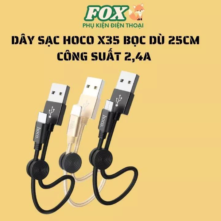 Cáp Sạc Dùng Cho Pin Dự Phòng Siêu Ngắn 25cm Hoco Chuẩn USB to L, Micro ,Type-C