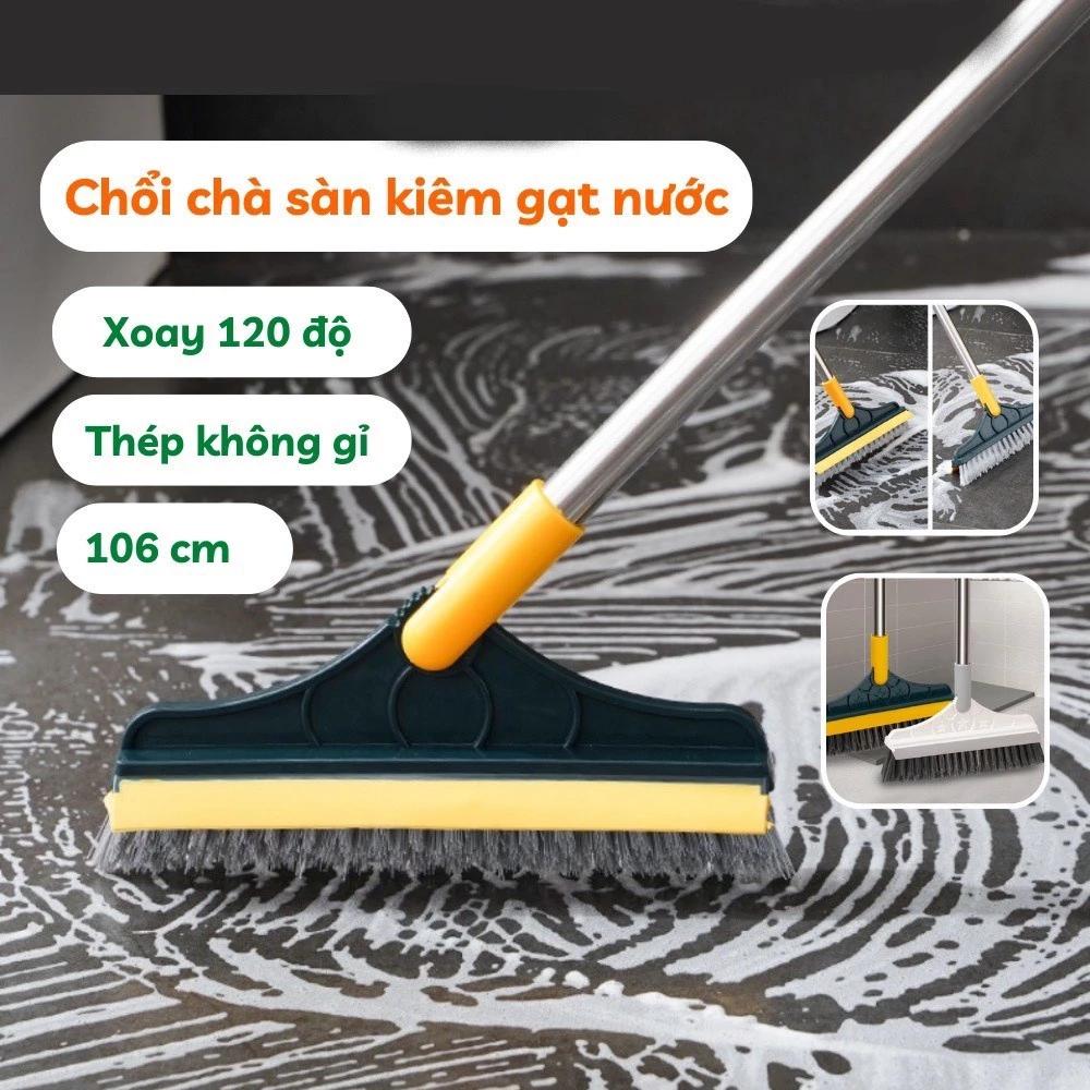Cây Chà Sàn Nhà Tắm 2 in 1 Thiết Kế Đầu Gạt Gước - Chổi Quét Thông Minh Xoay 120 Độ Quét Nhà Siêu Sạch Mọi Góc Bẩn - MỚI