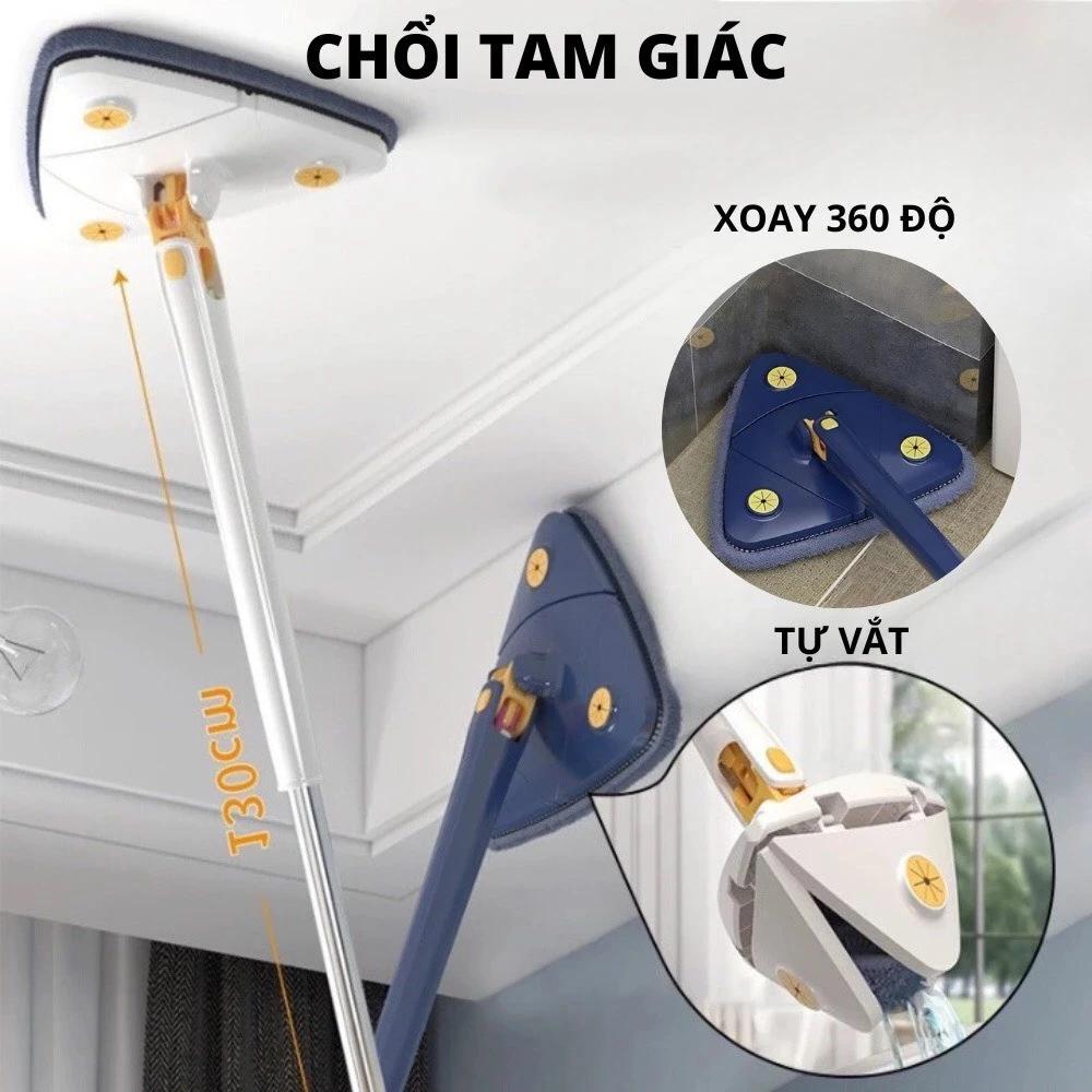 Cây chổi lau tam giác tự vắt xoay 360 độ đa năng, chổi lau trần nhà thông minh