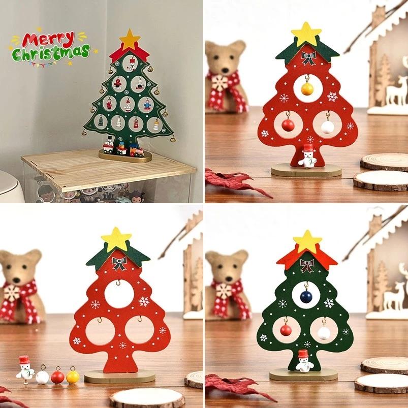 Cây thông Noel bằng gỗ Mini Trang trí máy tính để bàn DIY Người tuyết Trang trí máy tính để bàn Giáng sinh