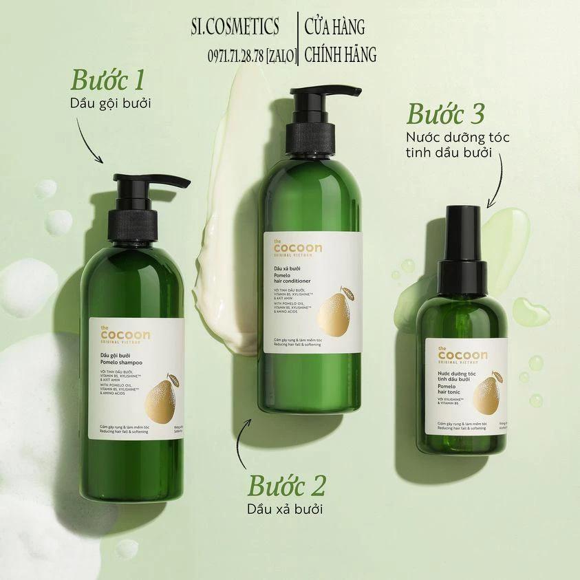Chăm Sóc Tóc Tinh Dầu Bưởi Cocoon: Dầu Gội 310ml + Dầu Xả 310ml + Nước Xịt Dưỡng Tóc Pomelo 140ml