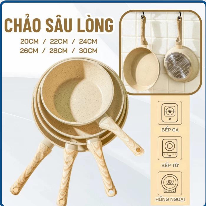 Chảo đáy từ chống dính 20/24/26/28cm - Chảo vân đá chống dính đáy từ dùng cho mọi loại bếp điện bếp từ cao cấp