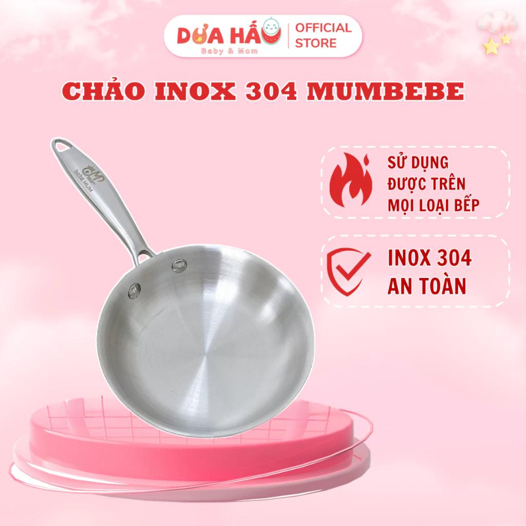 Chảo Inox 304 Mumbebe size 16cm Chống Dính Cho Bé Ăn Dặm Dày Dặn, Tiện Lợi