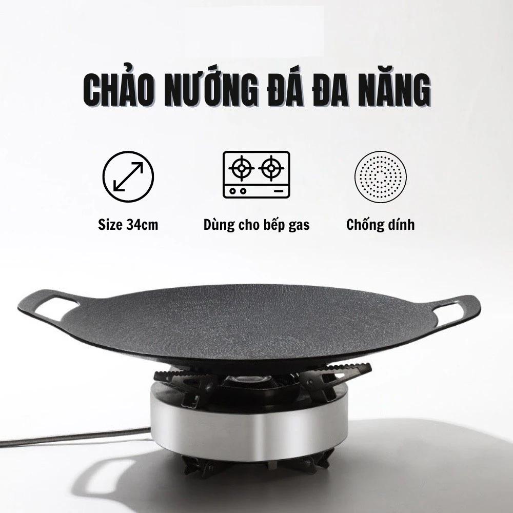 Chảo Vân Đá, Chảo Nướng Chống Dính Hàn Quốc Size 34m, Chảo đá, vỉ nướng bbq kiểu Hàn - chảo nướng 30cm TMK