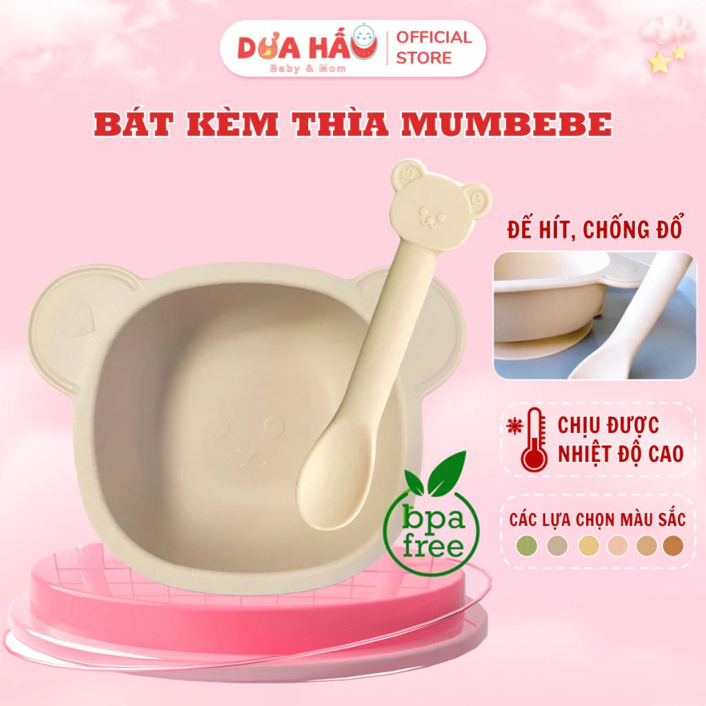 Chén Bát Ăn Dặm Siliocon Mumbebe Hình Gấu Kèm Thìa Cao Cấp Có Đế Hít Chống Lật Kem Voi