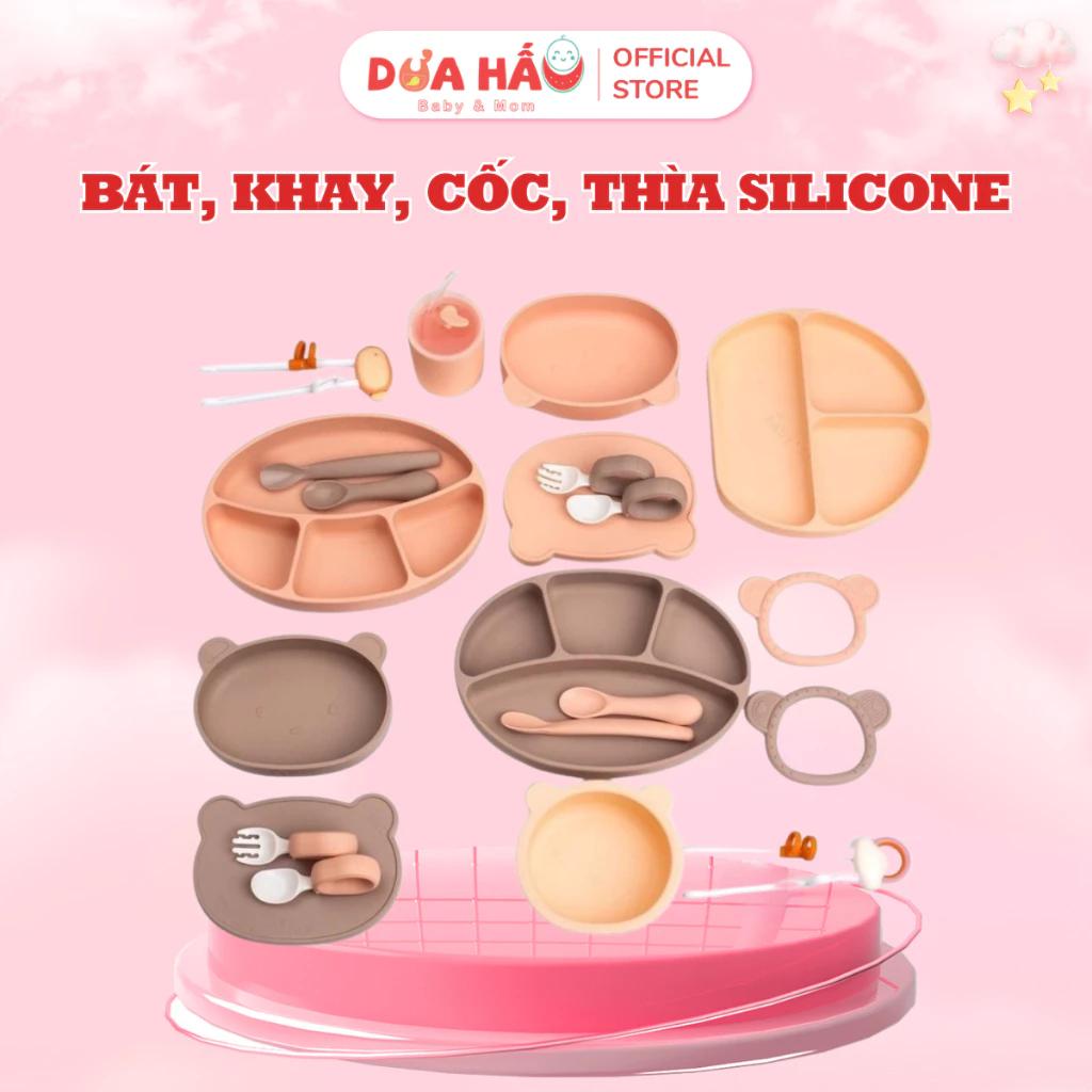 Chén, Bát, Khay, Cốc Tập Hút Silicone Mềm Và Chống Lật Cho Bé Ăn Dặm