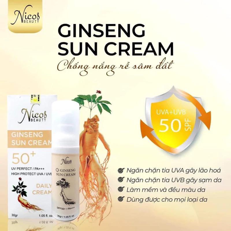[Chính hãng] Kem Chống Nắng Vật Lý Rể Sâm Nicos Ginseng Sun Cream SPF50+ 30g