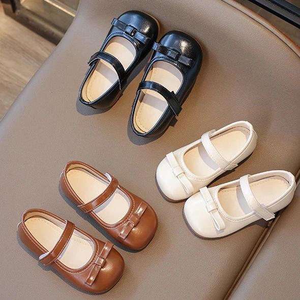 Chuẩn MG mềm nhẹ_Giày búp bê đế bệt đính nơ siêu xinh cho bé phong cách Vintage size 21-25