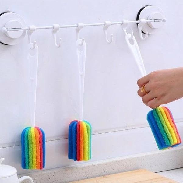 Cọ rửa bình sữa, ly, tách 7 sắc cầu vòng tay cầm nhựa