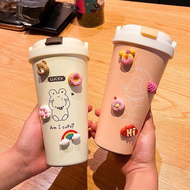 Cốc giữ nhiệt có ống hút Miniso dễ thương 500ml - Bình nước giữ nhiệt chất liệu inox 304 - Tặng kèm sticker