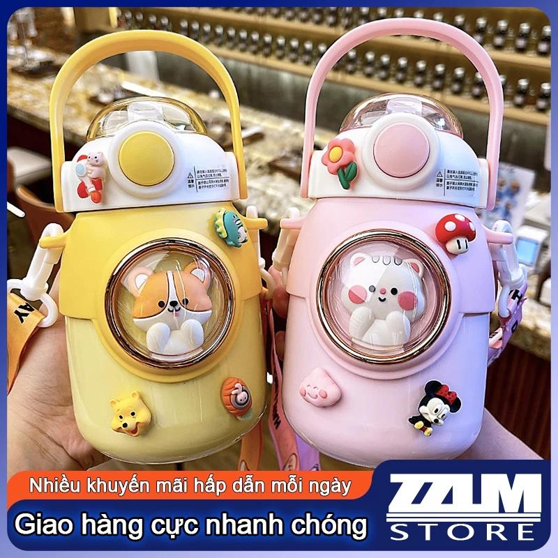 Cốc giữ nhiệt inox có ống hút, cốc nước hoa văn dễ thương, cốc giữ nhiệt inox 316, cốc nước dung tích lớn 700ml