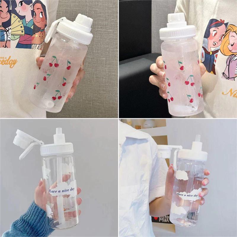 Cốc nước Cloud Cherry 500ml Bình nước học sinh có ống hút Cốc dung tích lớn