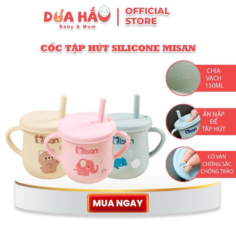 Cốc Tập Hút Silicone Nature's Love- Misan, Tiện Lợi, An Toàn, Giúp Bé Biết Hút Dễ Dàng Từ 6m