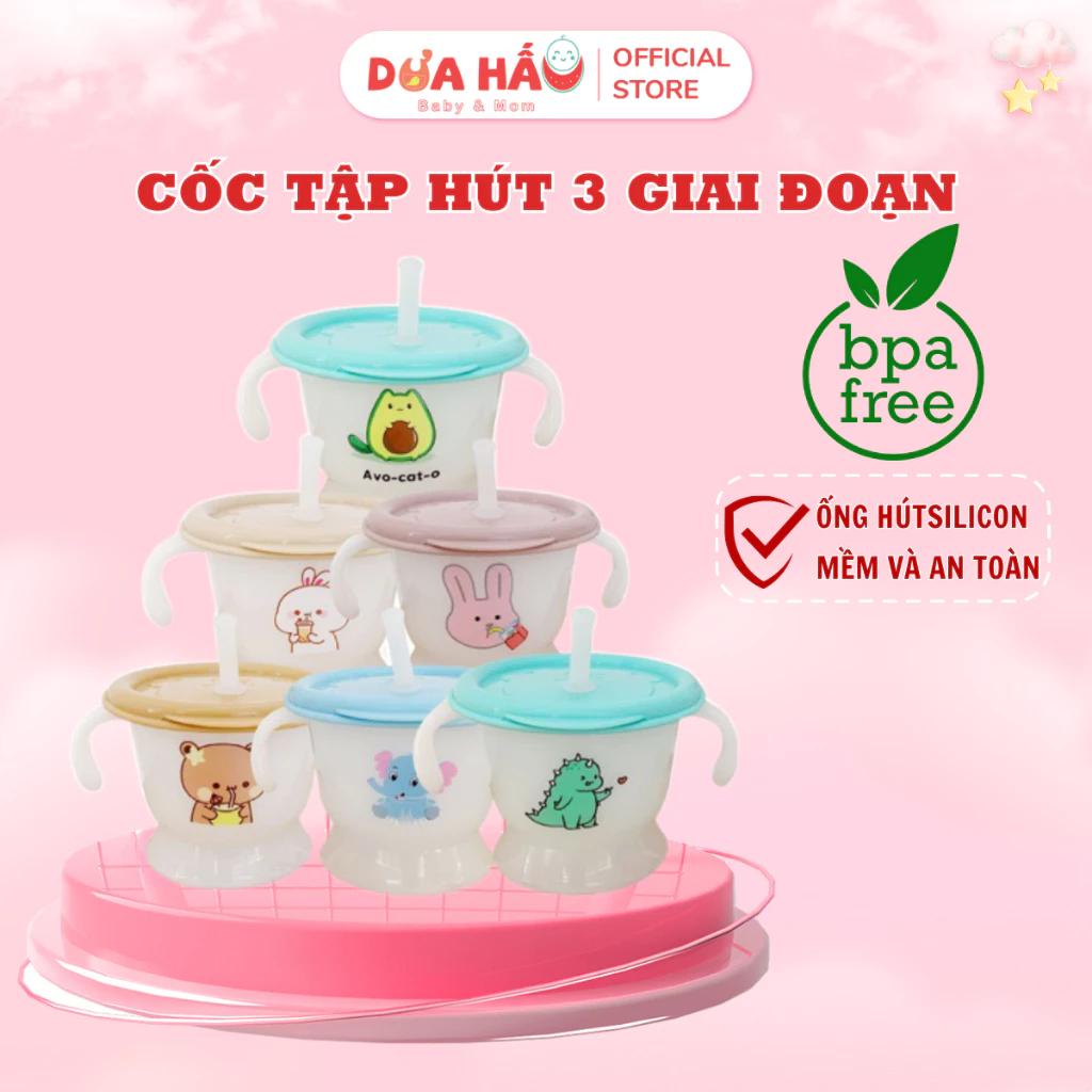 Cốc Tập Uống, Tập Hút 3 Giai Đoạn Nhiều Hình Ngộ Nghĩnh Nhà MumBebe cho bé, có vạch chia 160ml Voi