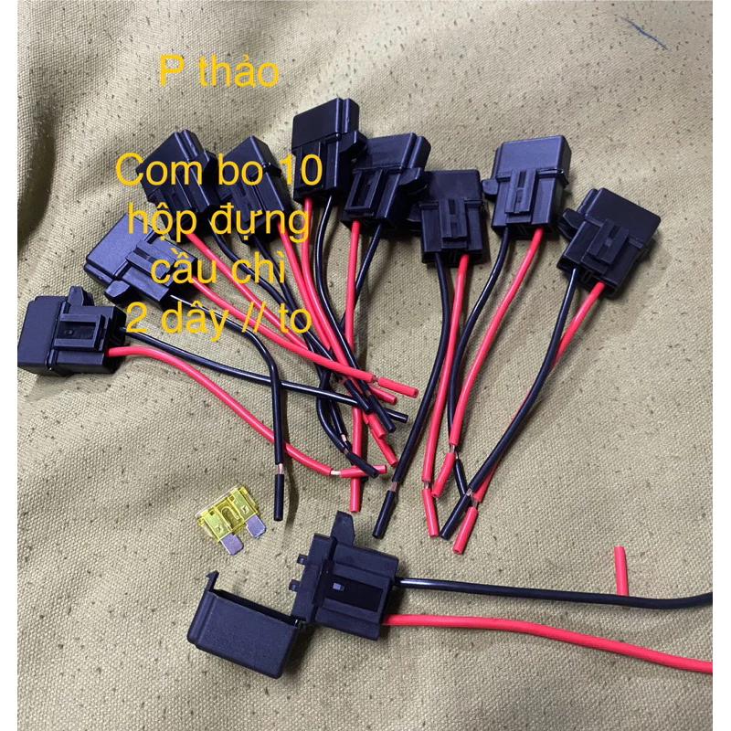 com bo 10 hộp đựng cầu chì 2 dây song song có nắp chống nước cho ô tô, xe máy, máy công trình..