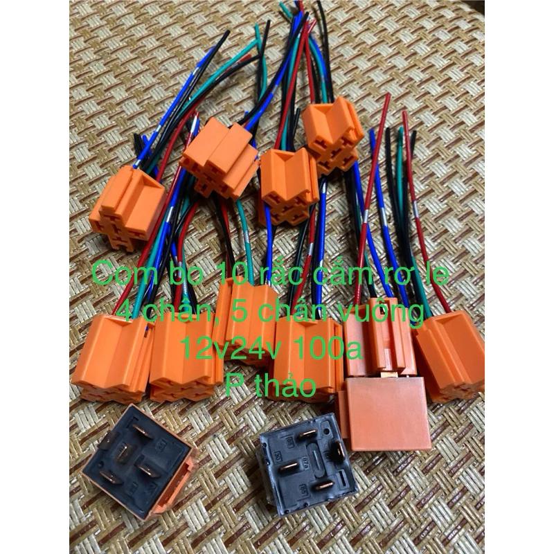 com bo 10 rắc cắm rơ le cam to cho 4 chân, 5 chân. loại rắc cam chuôi chân rơ le vuông