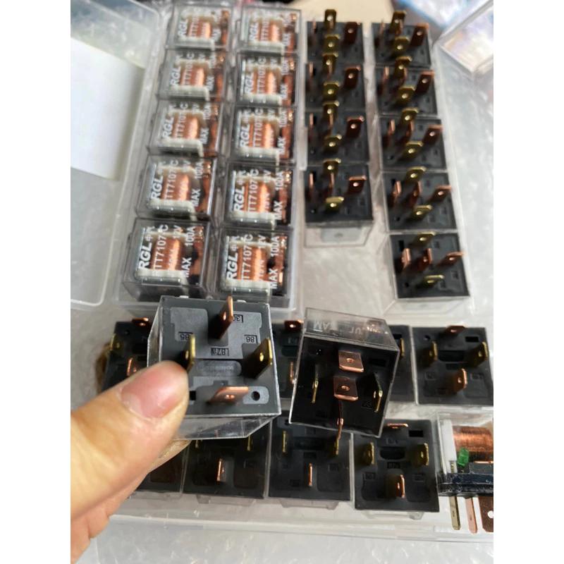 com bo 10 rơ le 4 chân, 5 chân 12v, 24v 100a vuông trong chô ô tô, xe máy, máy móc