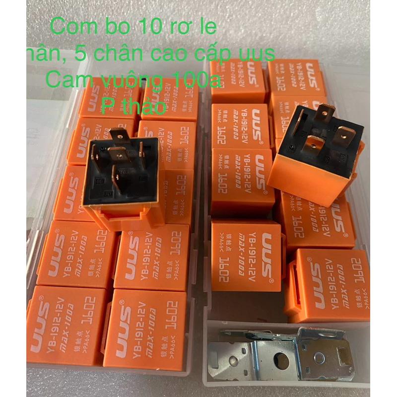 com bo 10 rơ le4 chân,5 chân 12v , 24v 100a cam vuông uus cao cấp