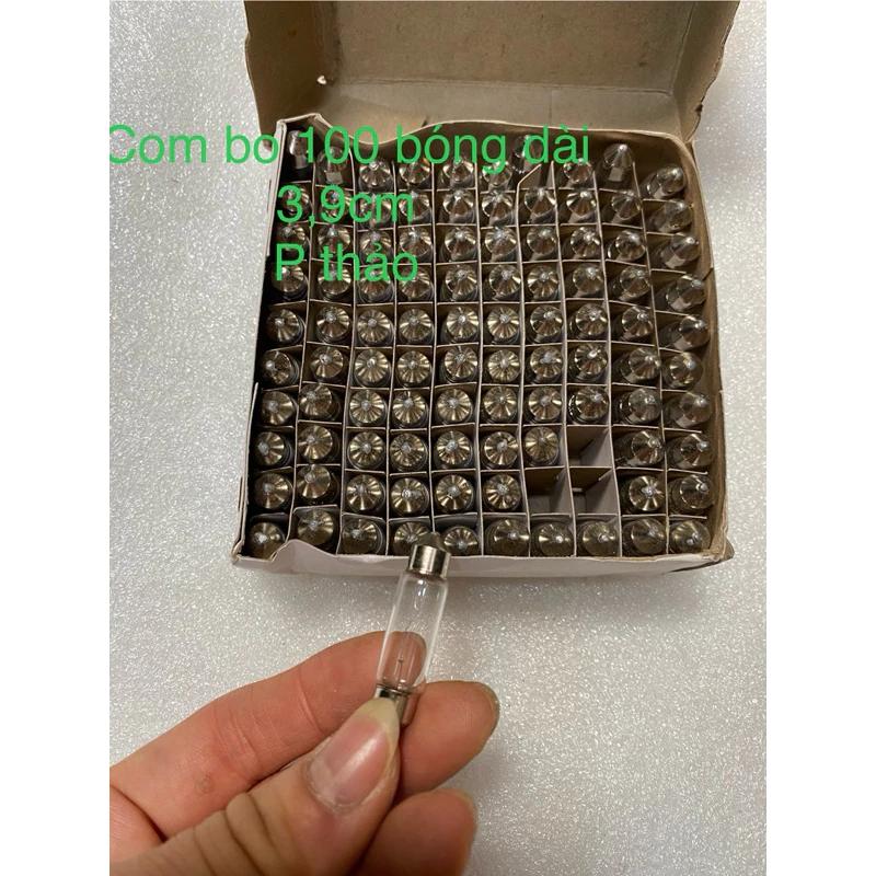 com bo 100 bóng đèn trần, bóng con lợn, bóng típ loại sợi đốt thuỷ tinh12v hoặc 24v dài 3,1cm ; 3,8cm