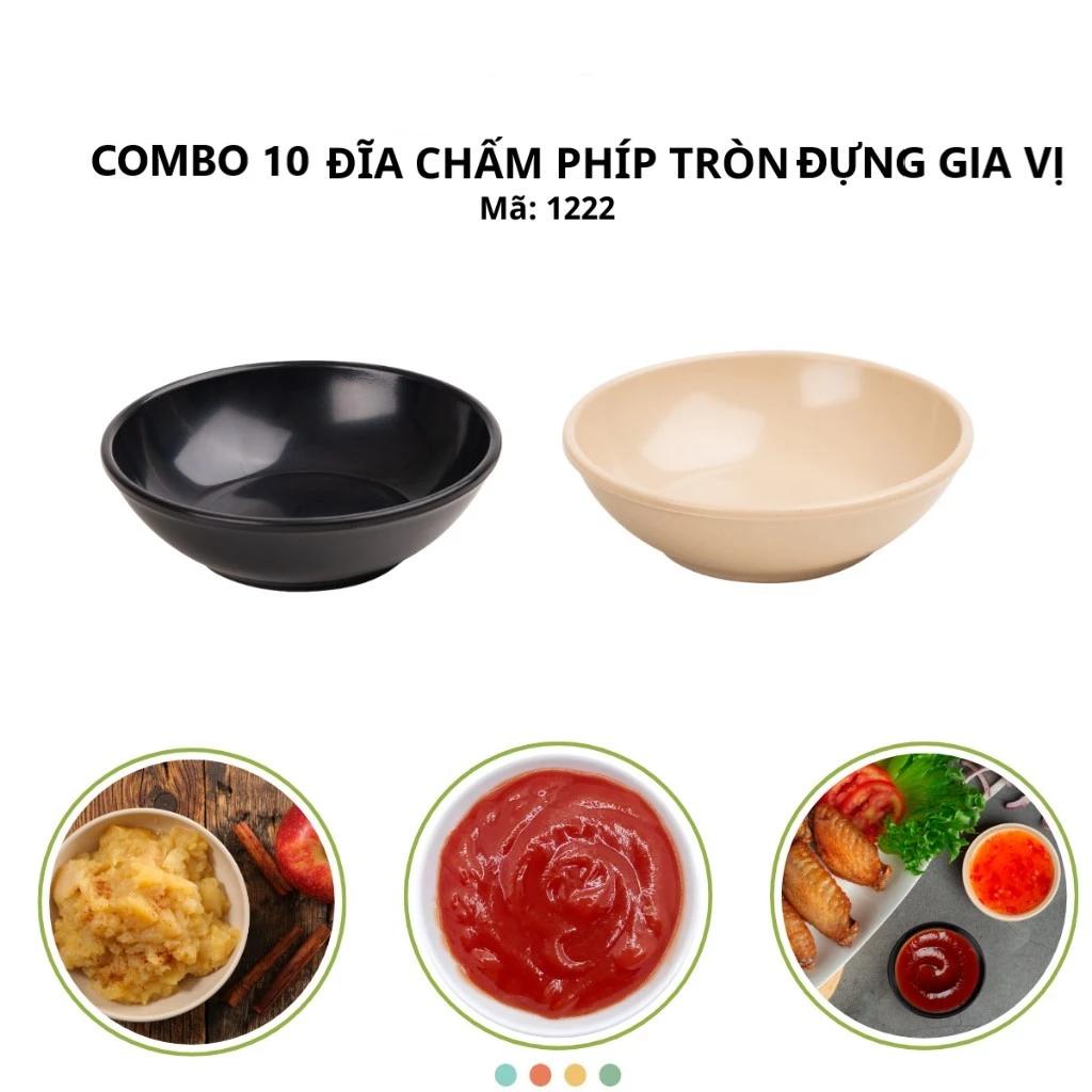 Combo 10 Dĩa chấm nước tương, nước mắm, gia vị phíp tròn 1222 nhựa Việt Nhật