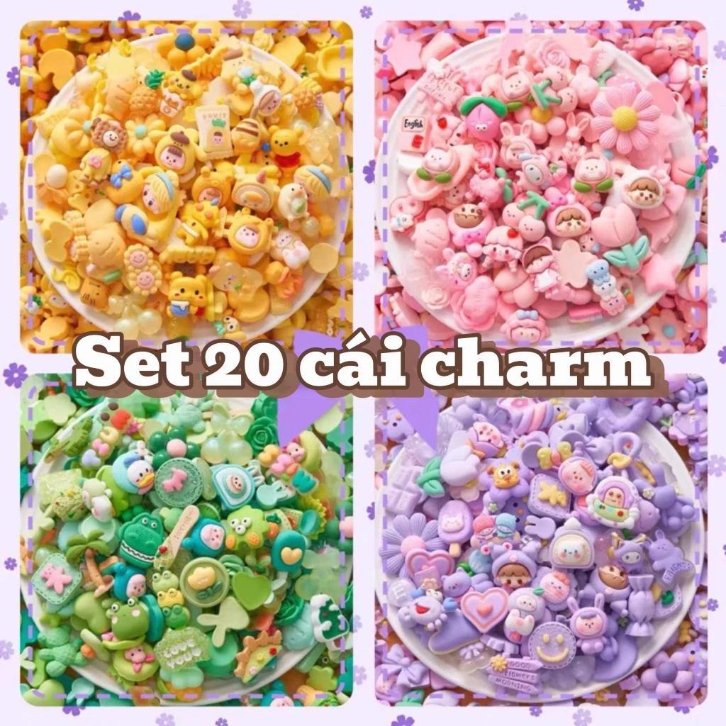 Combo 20/50 cái charm lớn tặng keo dán, sticker gắn bình nước, ốp lưng, phụ kiện đầy đủ màu sắc