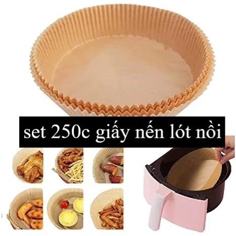 Combo 250 cái (5 hộp) - giấy nến vàng 16cm cho nồi chiên không dầu không đục lỗ dầu dạng khuôn tròn an toàn trong nấu ăn