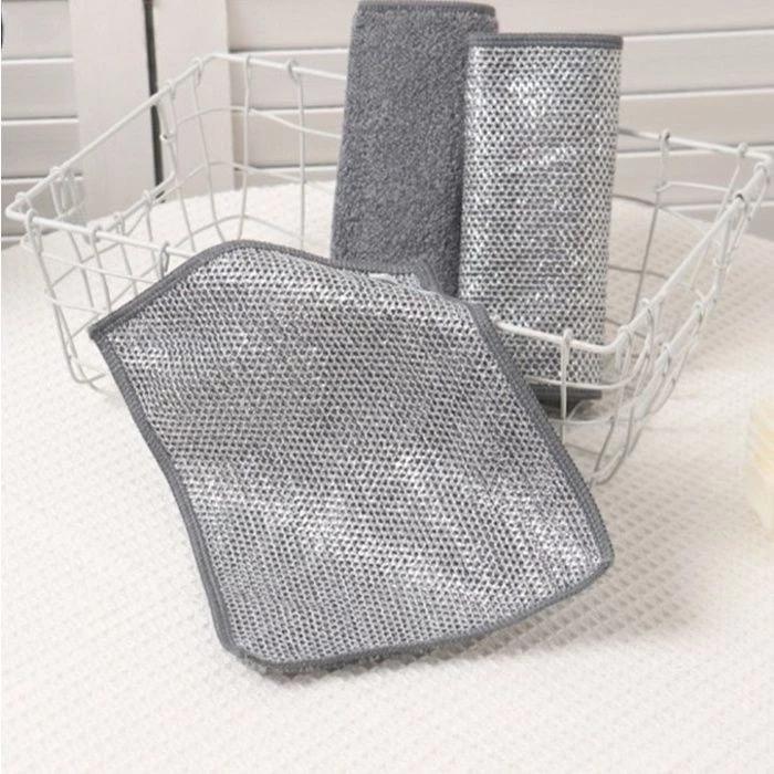Combo 3 Khăn Lau Bếp MÀU BẠC MỚI Sợi Kim Loại - Giẻ Rửa Bát Chén Dĩa, Cọ Rửa Xoong Nồi Chống Bám