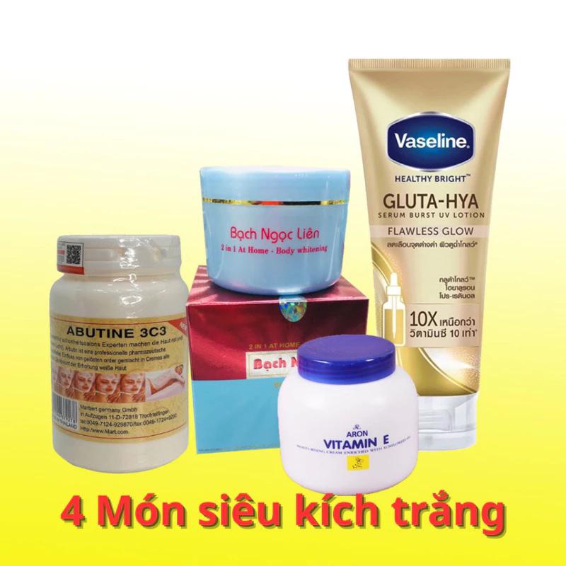 COMBO 4 MÓN Trắng Cấp Tốc[CHÍNH HÃNG] Kem Body Bạch Ngọc Liên, Vaseline x10, Abutine Dưỡng Vitamin E