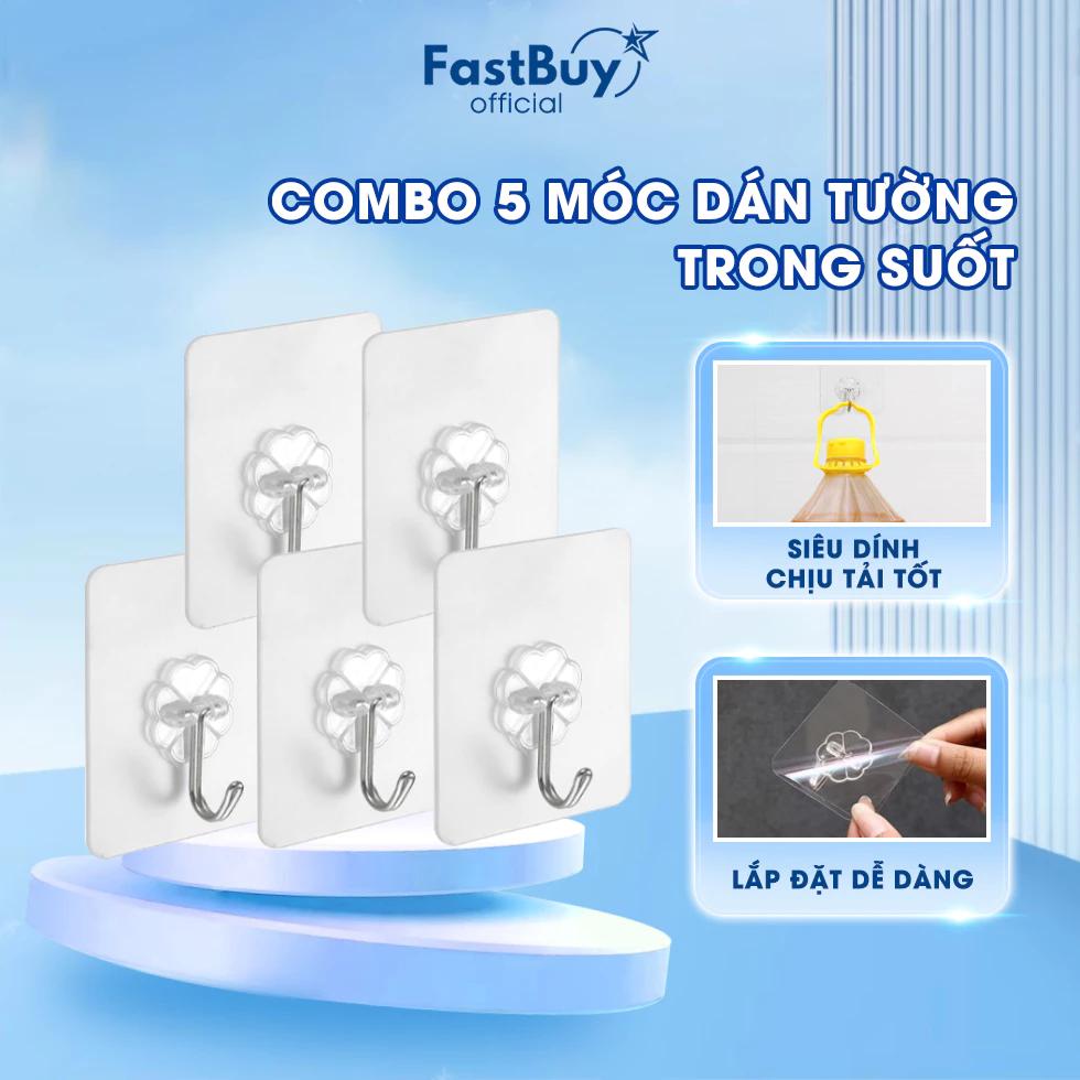Combo 5 Móc Dán Tường Siêu Dính Trong Suốt Chịu Lực Tốt Treo Tường Chắc Chắn 6x6 cm