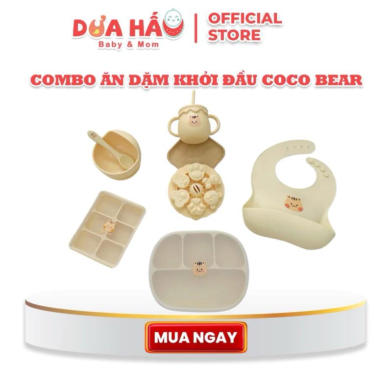 Combo Ăn Dặm Khởi Đầu Coco Bear, Chất Liệu Silicone Thực Phẩm, An Toàn, Tiện Lợi Cho Bé