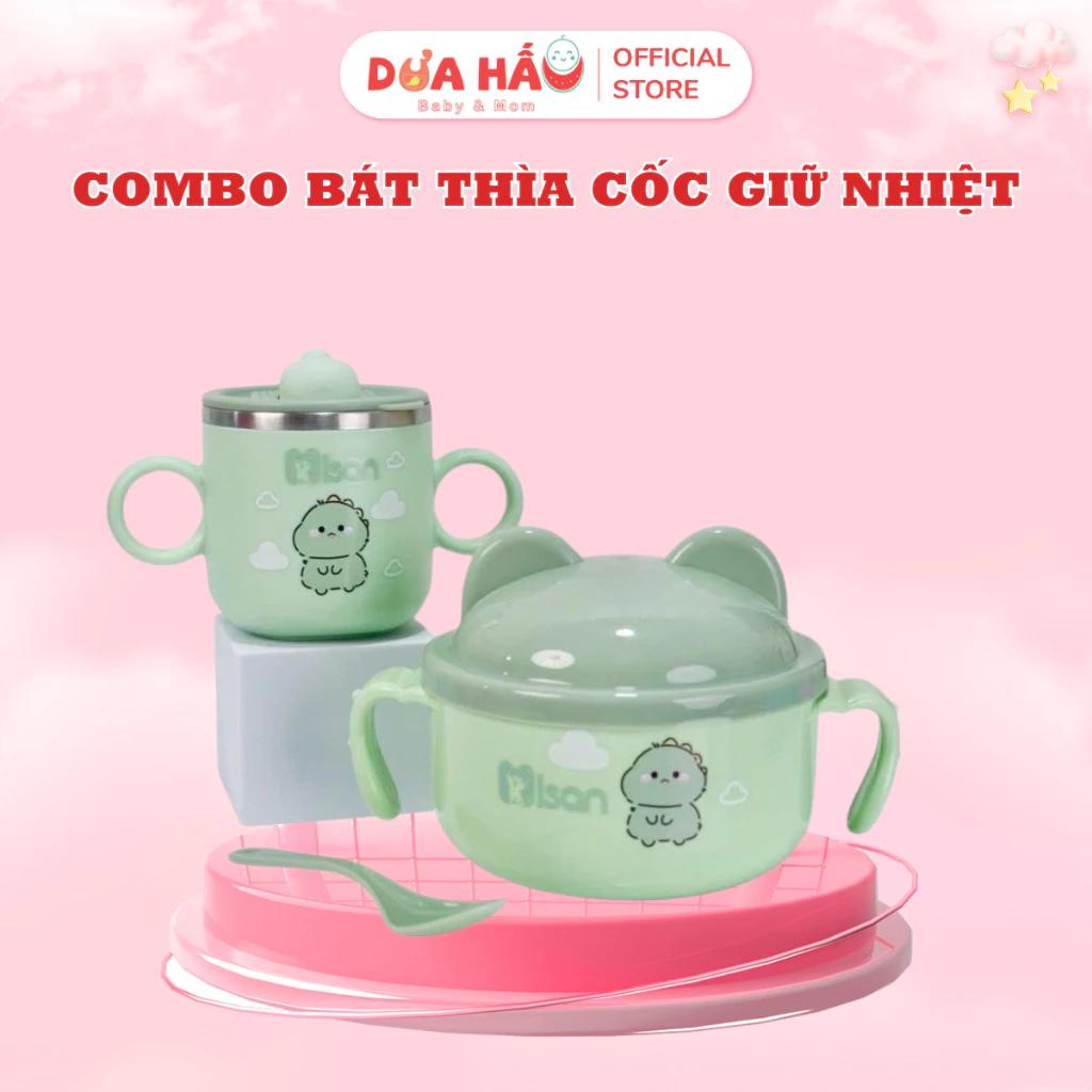 Combo Bát Thìa Cốc Inox Giữ Nhiệt Misan, Đựng Cháo, Thức Ăn Cho Bé Tiện Lợi, Shop Dưa Hấu Baby & Mom