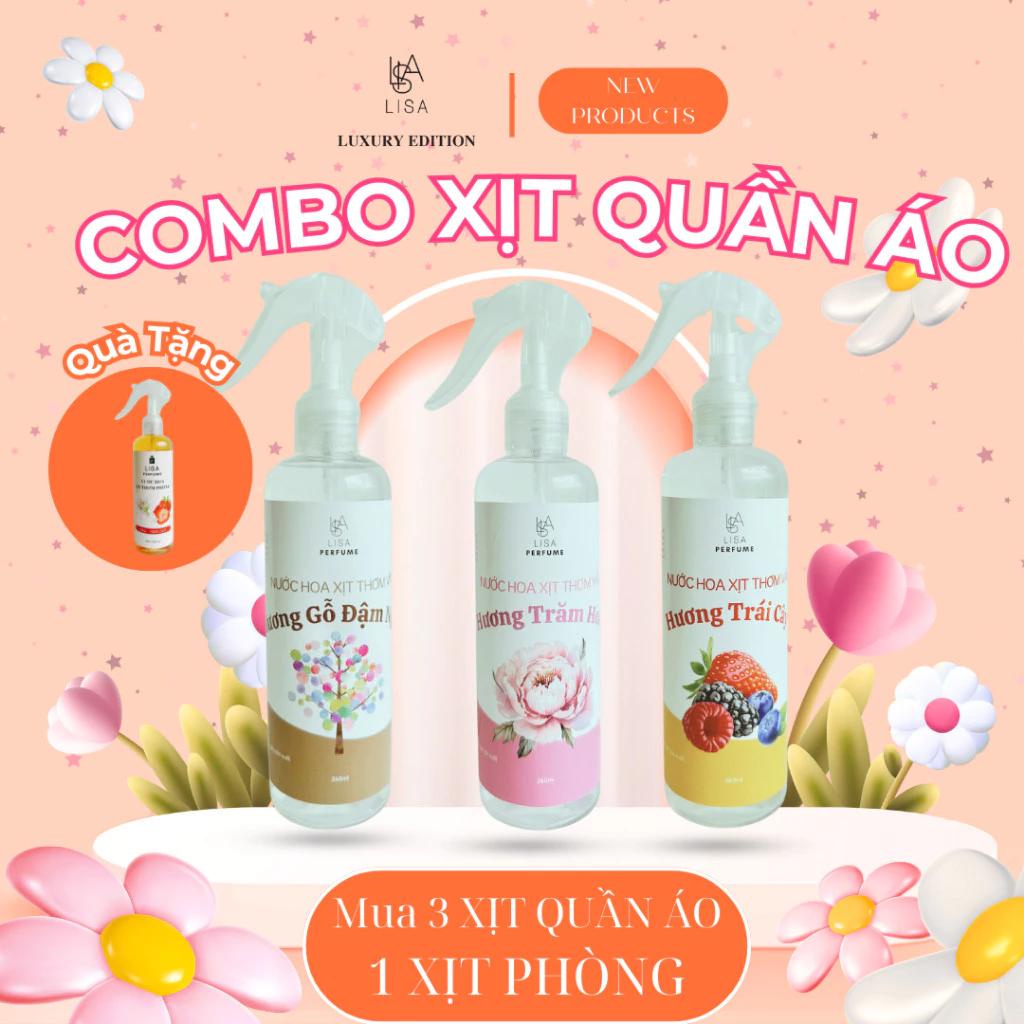 combo xịt quần áo lisaperfume chính hãng tặng [xịt phòng] giảm các yếu tố tạo mùi trên quần áo