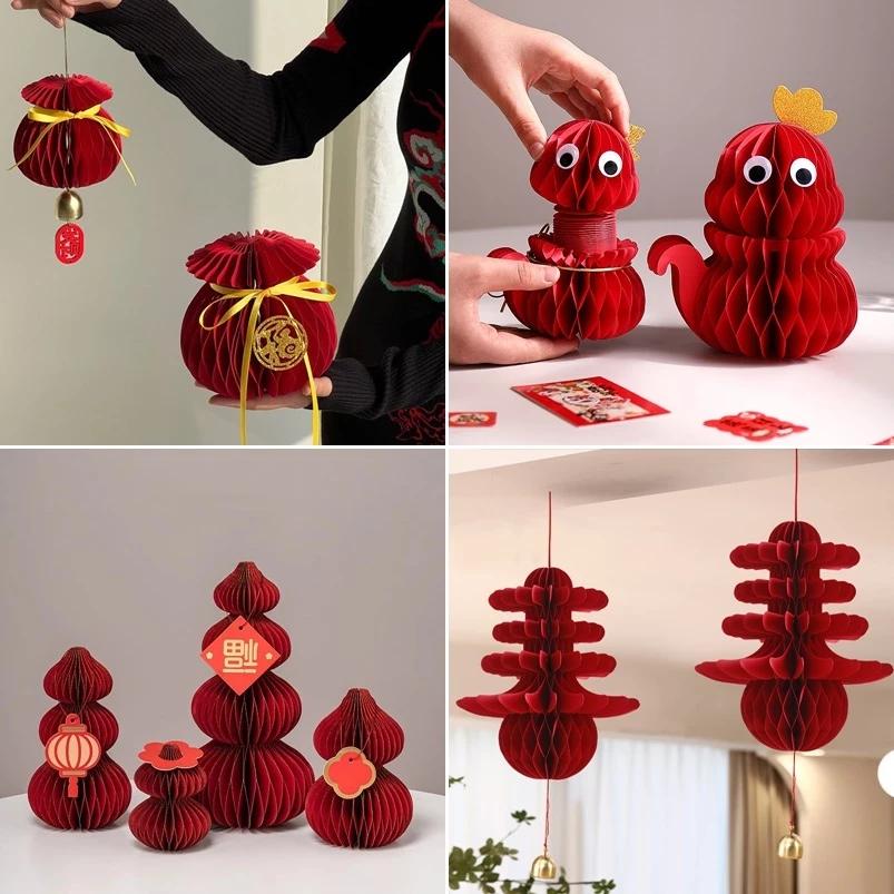 Crerative Honeycomb CNY Trang trí treo Đồ trang trí lễ hội mùa xuân 2025