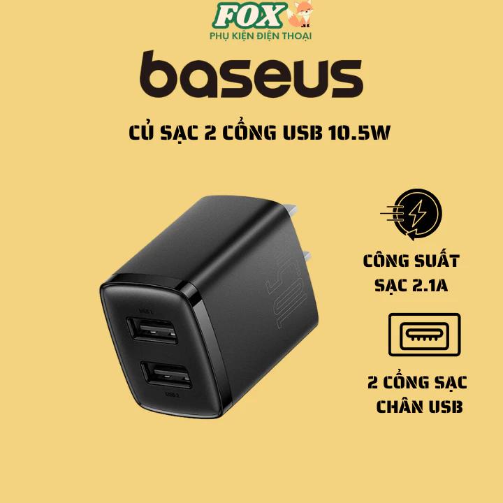 Củ sạc 10,5W 2 cổng usb Baseus hỗ trợ các dòng máy iphone,xiaomi,vivo,samsung,oppo...