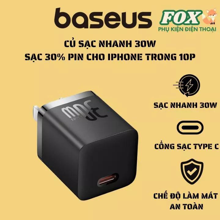 Củ Sạc Baseus 30W GaN5 Hỗ Trợ Sạc Nhanh 30% trong 10 phút cho IPhone, Samsung, OPPO, Xiaomi
