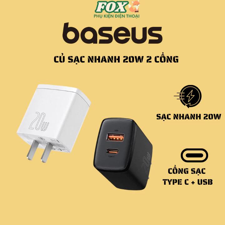 Củ sạc nhanh 20W 2 cổng USB và TYPE C baseus hỗ trợ các dòng máy iphone,samsung ,xiaomi,vivo,oppo...