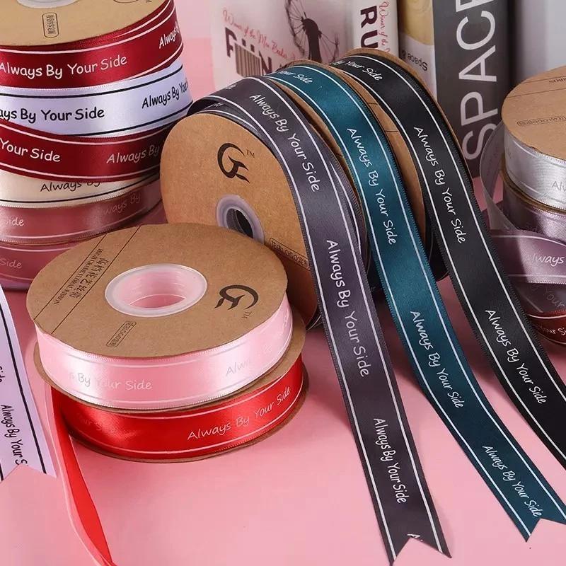 Cuộn dây ruy băng lụa satin in chữ Always By Your Side [40 mét] dùng decor tiệc, trang trí bánh kem, bó hoa sang trọng