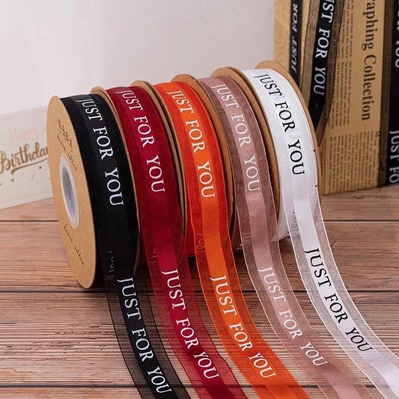Cuộn dây ruy băng voan (40 mét) 2,5cm in chữ Just For You trang trí nơ gói quà, bó hoa cực đẹp