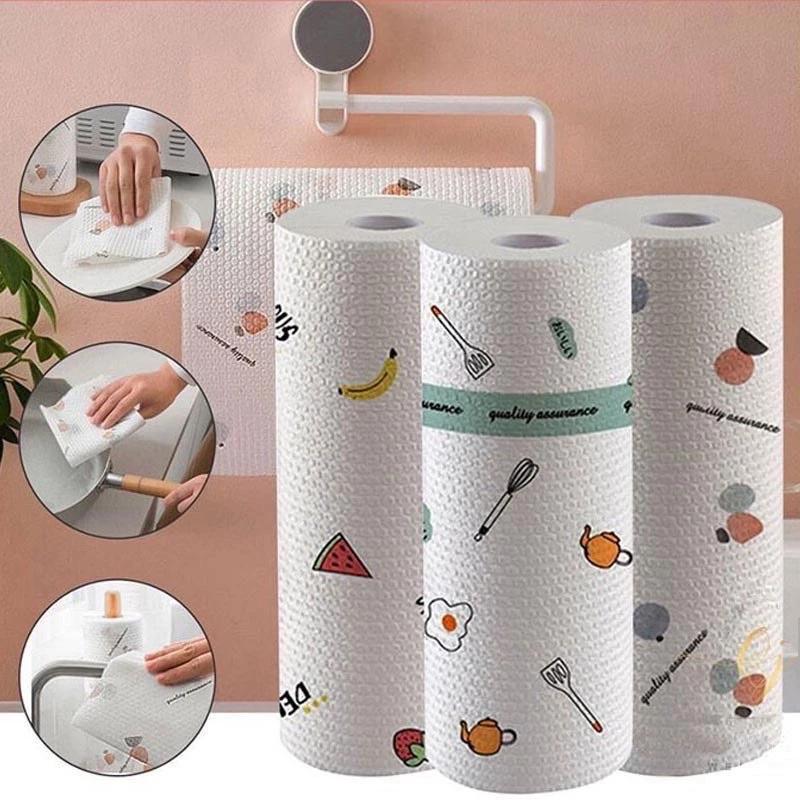 Cuộn khăn lau bếp họa tiết trắng siêu dai ,thấm dầu mỡ có thể tái sử dụng nhiều lần