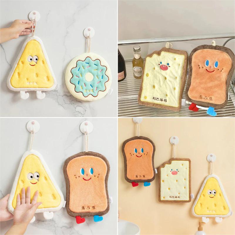 Đáng Yêu Bánh Mì Dohnut Khăn Mềm San Hô Nhung Treo Khăn Hoạt Hình Trẻ Em Facecloth