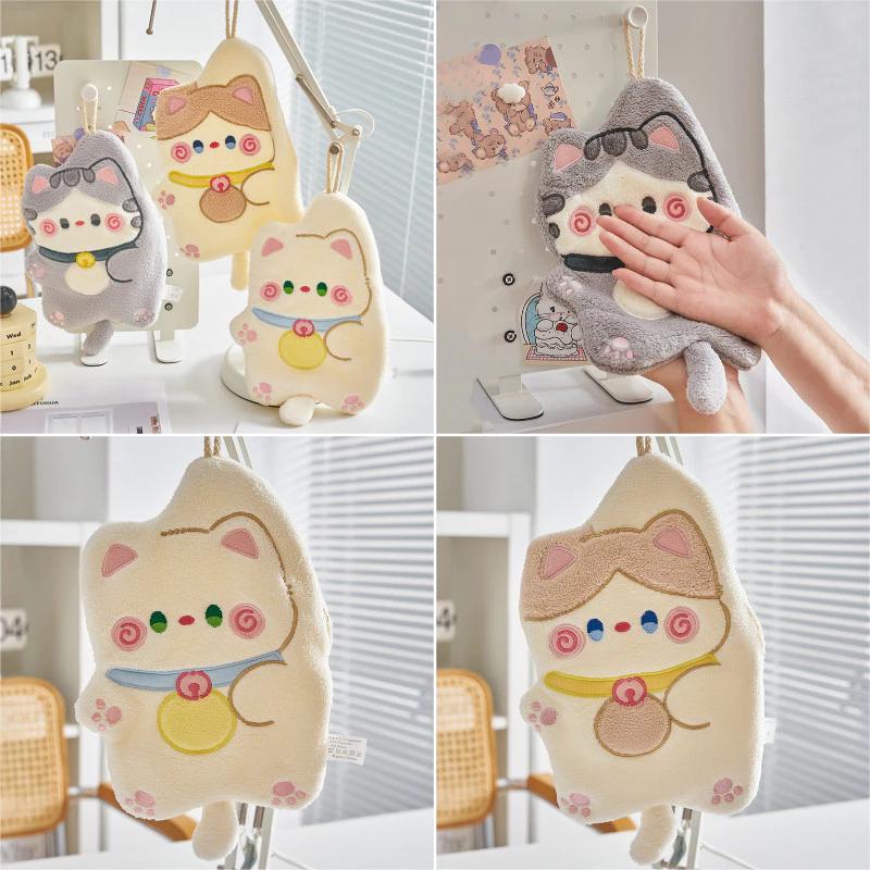 Đáng Yêu Hình Mèo Con Bò Hoạt Hình Mèo Khăn Tay Mềm Mại Phòng Tắm Treo Khăn Mặt