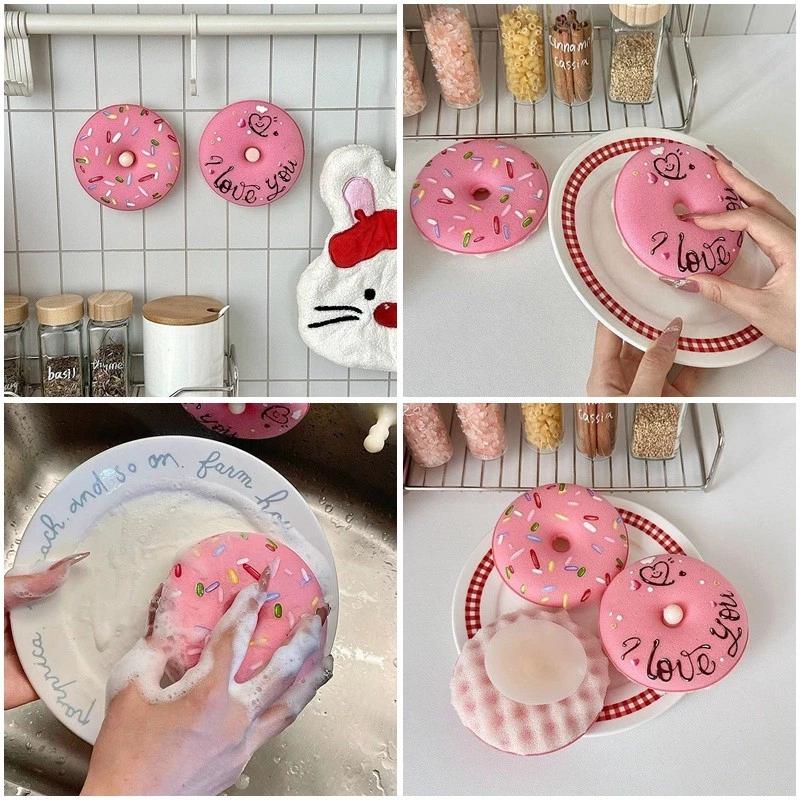 Dâu Donut Món Ăn Xốp Thiết Kế Sáng Tạo Bọt Biển Dụng Cụ Vệ Sinh Nhà Bếp Di Động