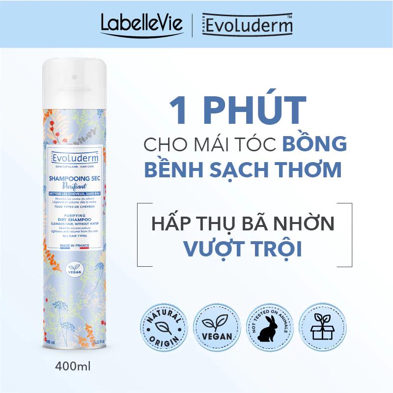 Dầu gội khô Evoluderm làm sạch tóc và da đầu cho mái tóc bồng bềnh hương thơm quyến rũ 200ml, 400ml