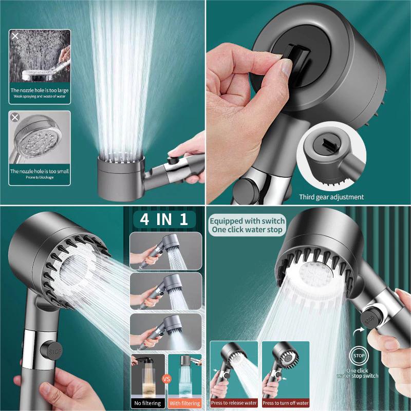 Đầu vòi hoa sen phòng tắm màu đen Đầu vòi hoa sen cầm tay đơn giản Giá đỡ đầu vòi hoa sen đa chức năng