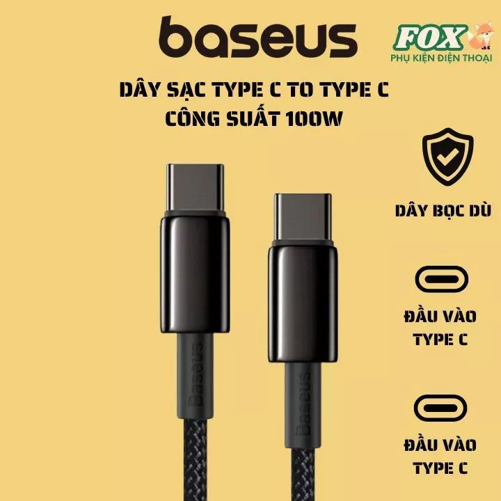 Dây Cáp Baseus Tungsten Gold Type-C to Type-C - Sạc Nhanh PD 100W, Siêu Bền, Tốc Độ Cao